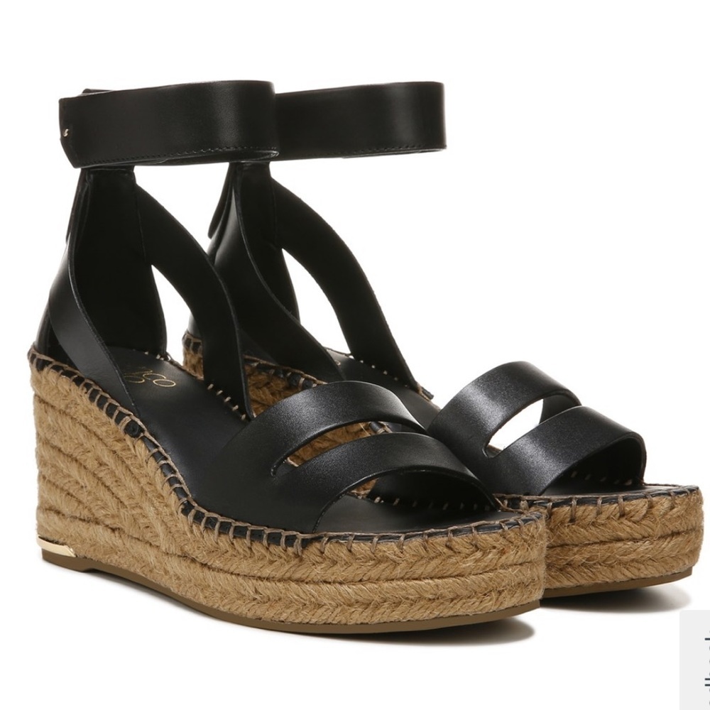 120. Franco Sarto Callia Wedge in Black Leather Nwob size 9.5 🖤
